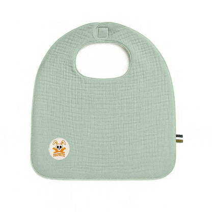 Green organic cotton bib by PAPATE, soft and absorbent baby bib with adjustable neck for comfortable feeding.