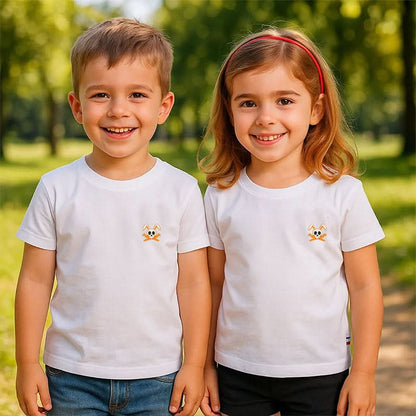 White organic cotton Hotot T-shirt for children by PAPATE, showing the front view with soft fabric and simple design.