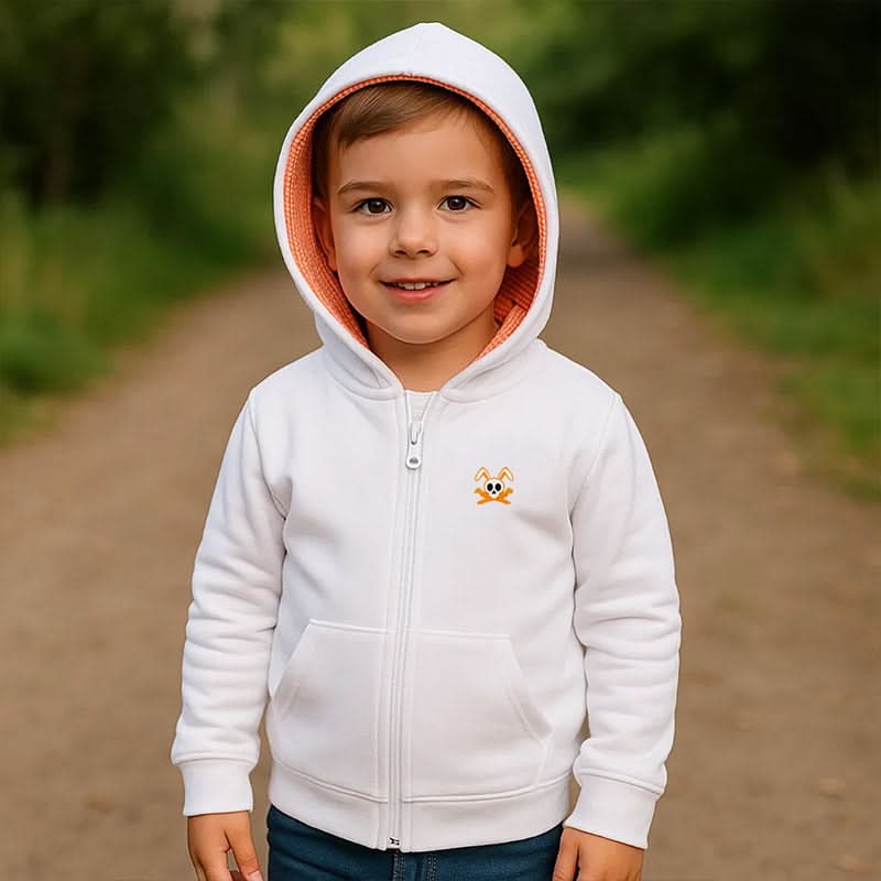 White organic cotton Rhoen sweat from PAPATE, shown on a child, featuring a soft, comfortable design ideal for everyday wear.