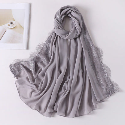 Pearl Chiffon Hijab with Lace Trim (MH218)