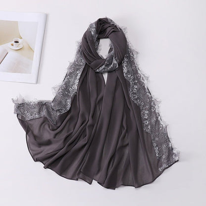 Pearl Chiffon Hijab with Lace Trim (MH218)