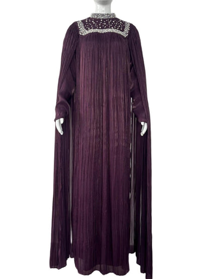 Pearl & Crystal Beaded Pleated Chiffon Maxi Gown(MA441)