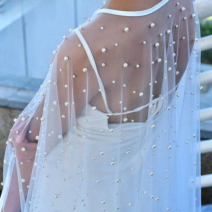 Pearl Embellished Bridal Cape(MAC374)