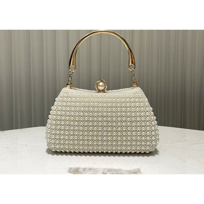 Pearl-Embellished Vintage-Inspired Beaded Box Bag Evening Clutch with Gold Accents (MAC248)