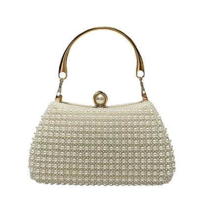 Pearl-Embellished Vintage-Inspired Beaded Box Bag Evening Clutch with Gold Accents (MAC248)