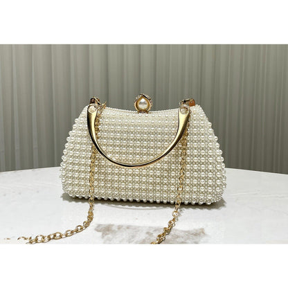 Pearl-Embellished Vintage-Inspired Beaded Box Bag Evening Clutch with Gold Accents (MAC248)