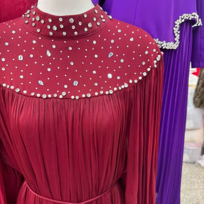 Pearl Embellished Yoke Maxi Dress(MS385)