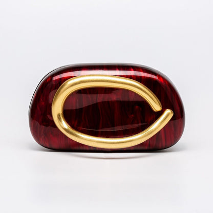 Pearlized Acrylic Gold-Tone Ring Handle Evening Bag - Wedding Banquet Shoulder Messenger Purse (MAC250)