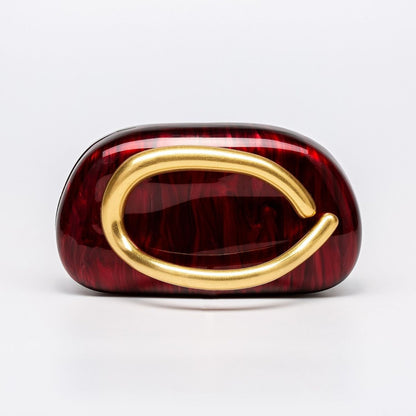 Pearlized Acrylic Gold-Tone Ring Handle Evening Bag - Wedding Banquet Shoulder Messenger Purse (MAC250)