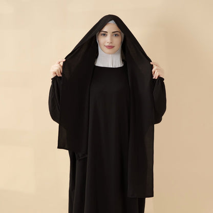 Cocoon-Cut Crepe Abaya Perfect For Umrah With One-Piece Hijab Attached (MA143)