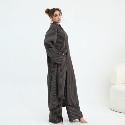 Pinstripe Oversized Shirt & Wide-Leg Trouser Set(MS452)