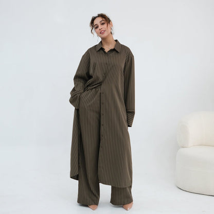 Pinstripe Oversized Shirt & Wide-Leg Trouser Set(MS452)