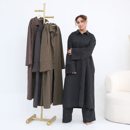 Pinstripe Oversized Shirt & Wide-Leg Trouser Set(MS452)