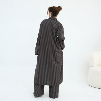 Pinstripe Oversized Shirt & Wide-Leg Trouser Set(MS452)