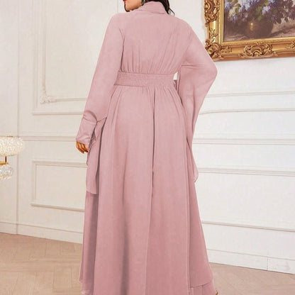 Plus Size Pleated Tie-Neck Maxi Dress(MS370)
