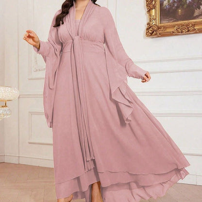 Plus Size Pleated Tie-Neck Maxi Dress(MS370)