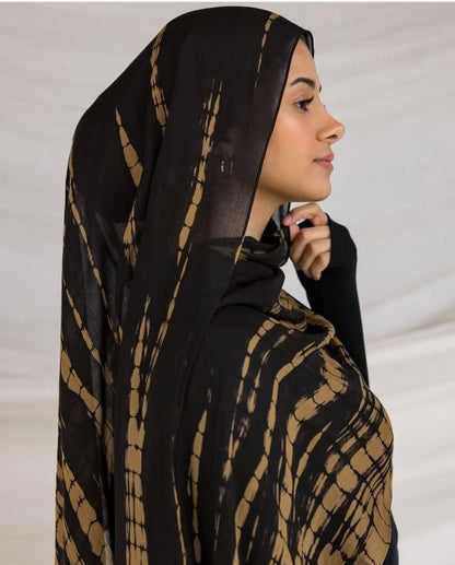Premium Cotton Blend Ink Print Hijab | 180x80cm Artistic Long Scarf(MH149)