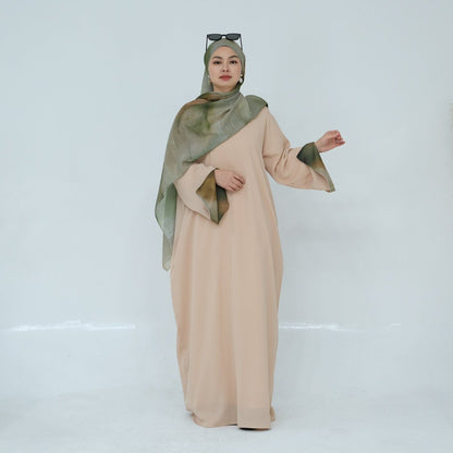 Printed Cuff Nida Abaya & Hijab Set | Relaxed Pocket Maxi Dress Abaya (MA360)
