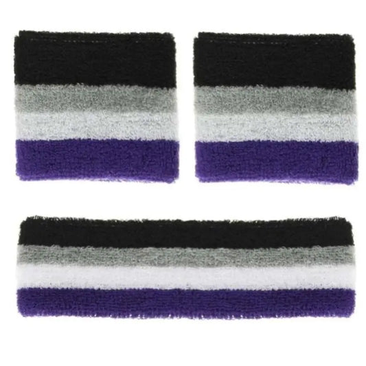 Asexual Pride sweatband set featuring colorful rainbow and black design, ideal for expressing Asexual pride and support.