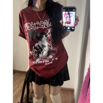 Harajuku Punk Cat Print T-Shirt