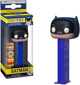 Funko Pop! Pez Batman action figure from Ralphie's Funhouse, featuring Batman with a chance at a rare Chase edition.