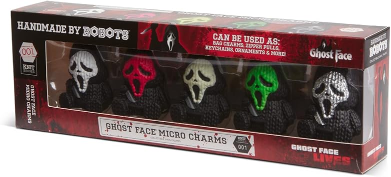 Set of five handmade Ghost Face vinyl mini figures by Robots, part of Ralphie's Funhouse action and toy figures collection.