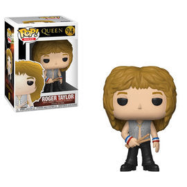 Pop! Rocks Queen Roger Taylor action figure from Ralphie's Funhouse, featuring detailed musical costume and pose.