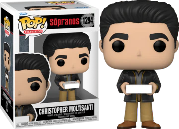 Action figure of Christopher Moltisanti from The Sopranos, part of Ralphie's Funhouse Pop! Television toy figure collection.