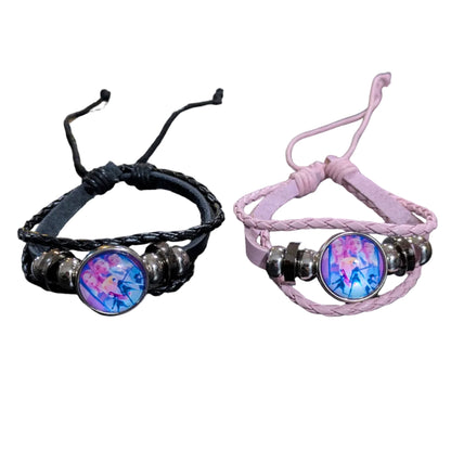 Black leather charm bracelet featuring K-POP DEMON HUNTERS design from Ralphie's Funhouse Fangirl Edition, with metal and charm details.