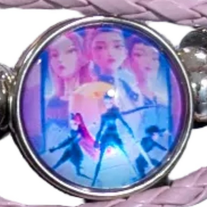 Black leather charm bracelet featuring Demon Hunters design, Ralphie's Funhouse K-POP Fangirl Edition accessory.