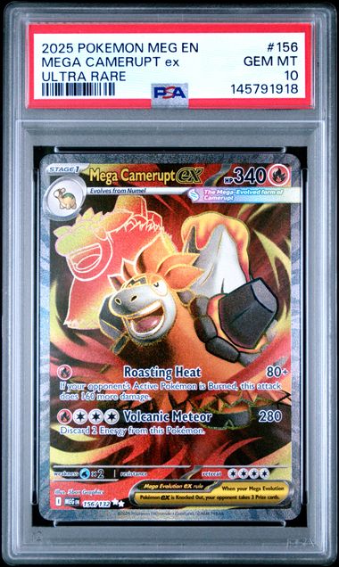 2025 Pokémon Mega En Mega Evolution #156 Mega Camerupt ex ultra rare PSA Gem MT 10 card from Ralphie's Funhouse