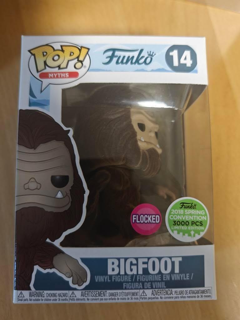 Flocked Bigfoot Funko-Shop Exclusive figure by Ralphie's Funhouse, detailed plush-like toy for collectors, Spring Convention.