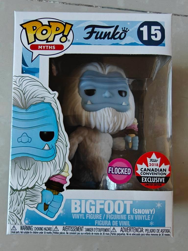 Flocked Bigfoot (Snowy) collectible figure by Ralphie's Funhouse, Canadian Convention Exclusive, shown with snowy detailing.