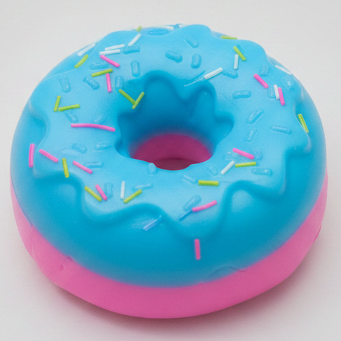 Blue and pink gelatin squish donut toy from Ralphie's Funhouse, soft and squeezable for fun and stress relief.