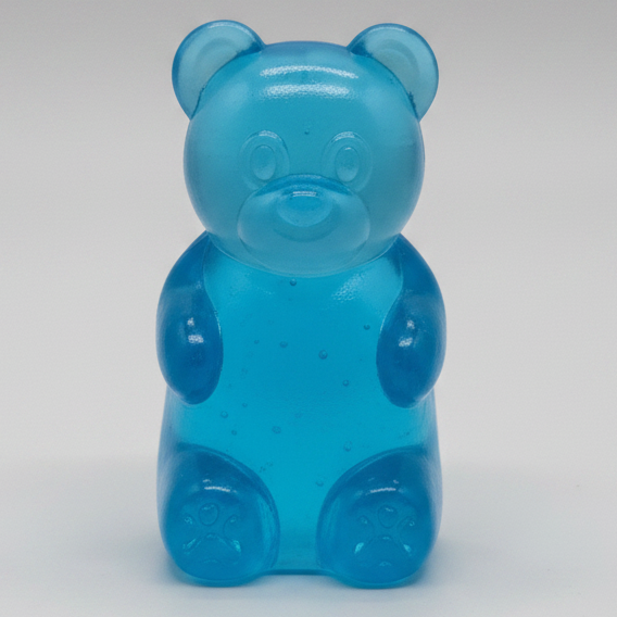 Blue Gummy Bear Squish toy from Ralphie's Funhouse, a slow-rising squishy stress relief toy with a soft, textured gummy bear design.