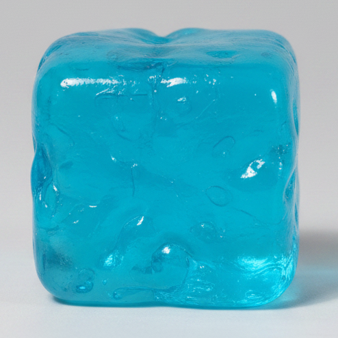 Blue Wannabe Nice Cube from Ralphie's Funhouse, a super slow-rising squish toy with a soft, textured surface.