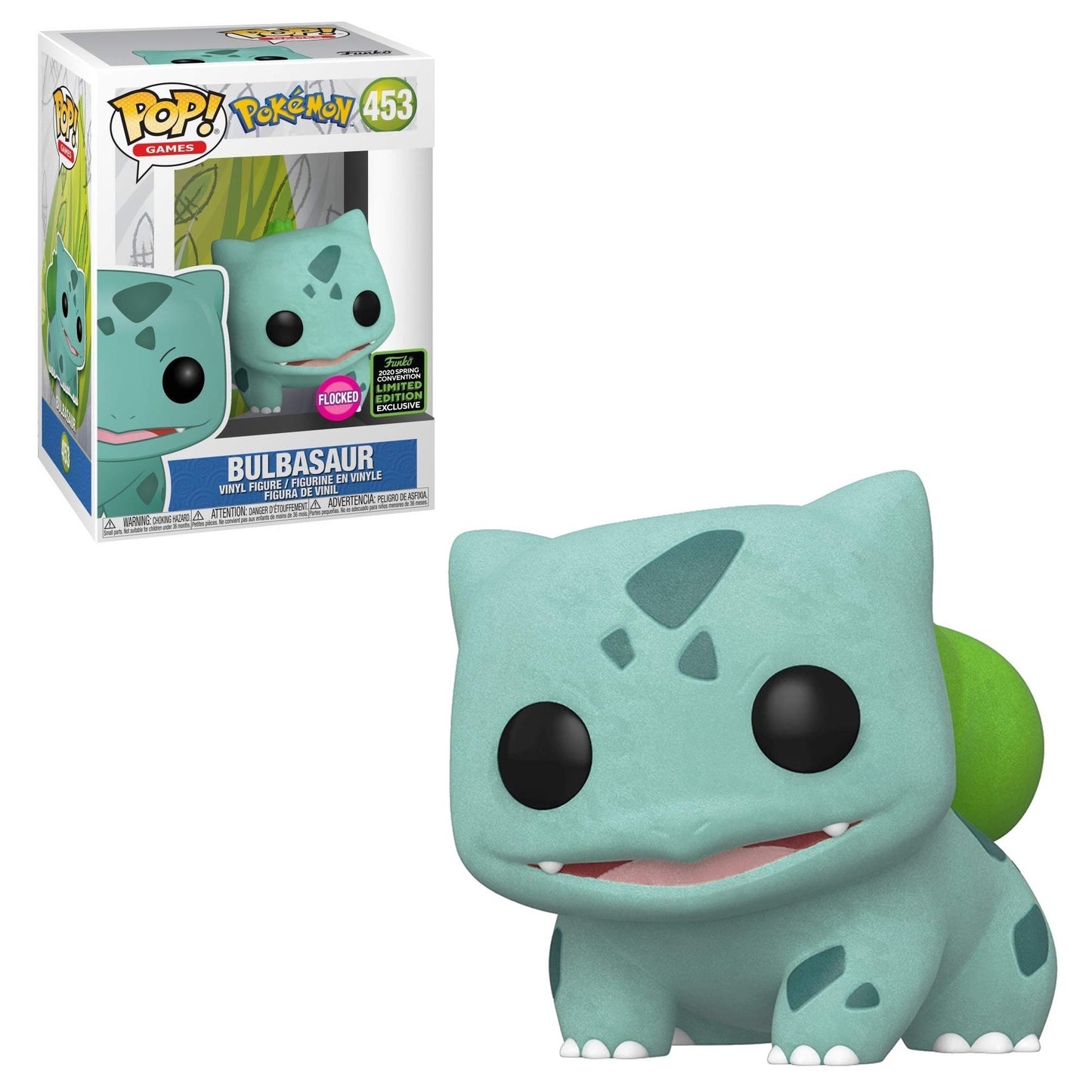 Cute Ralphie's Funhouse Bulbasaur plush toy with green body, large eyes, and plant bulb on its back, perfect for Pokémon fans.