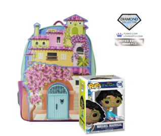 Limited edition Casa Madrigal Mirabel POP! figure and matching bag bundle from Ralphie's Funhouse, featuring Mirabel character and accessories.