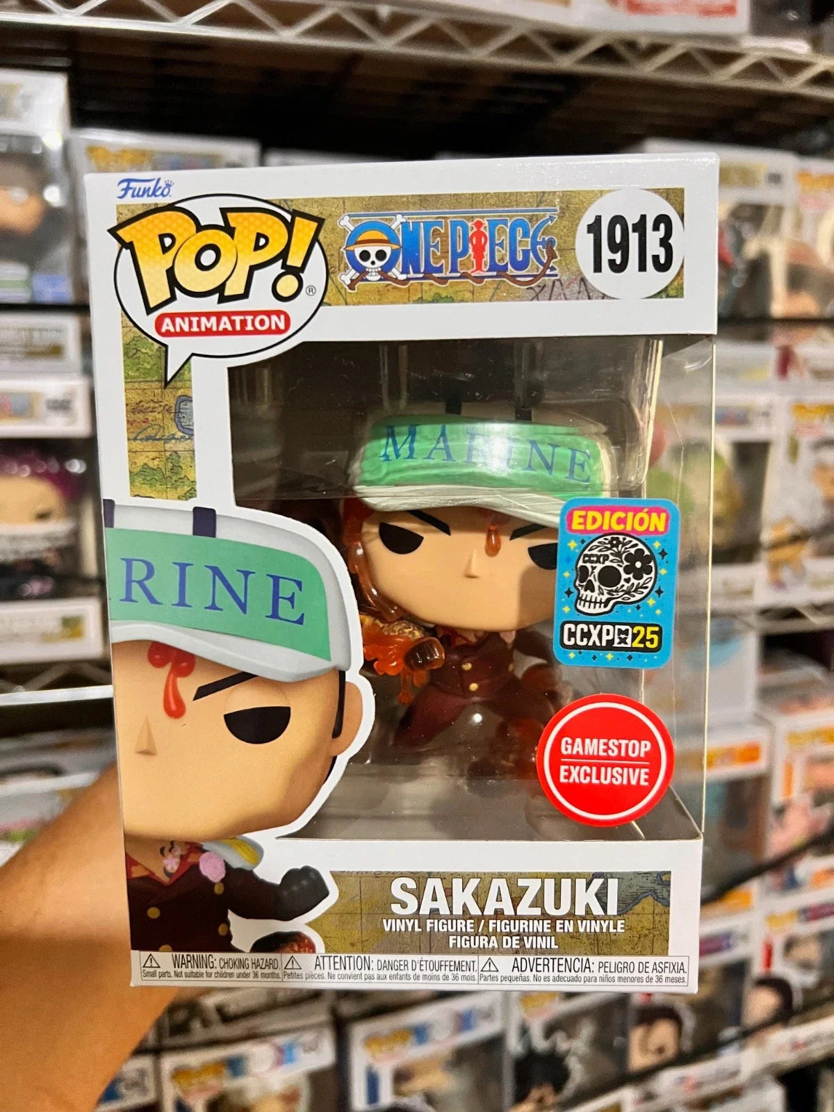 Pop! Animation One Piece Sakazuki figure, CCXP 2025 Convention exclusive, from Ralphie's Funhouse, featuring detailed design and vibrant colors.
