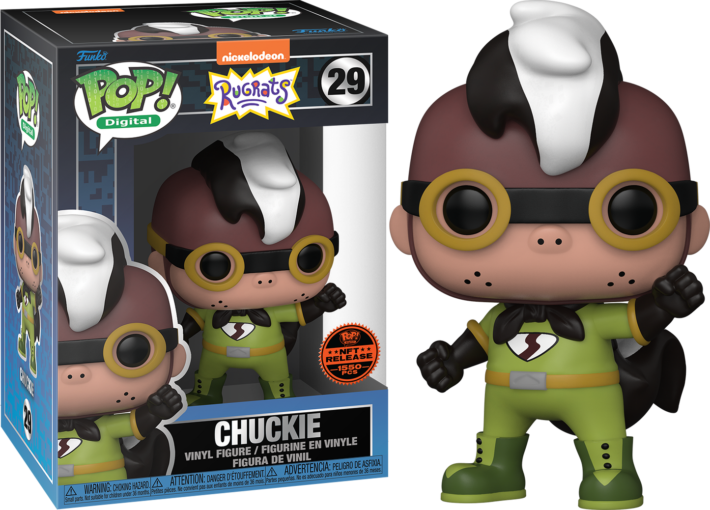 Ralphie's Funhouse Chuckie plush toy with orange hair, green shirt, and mischievous smile, sitting upright.
