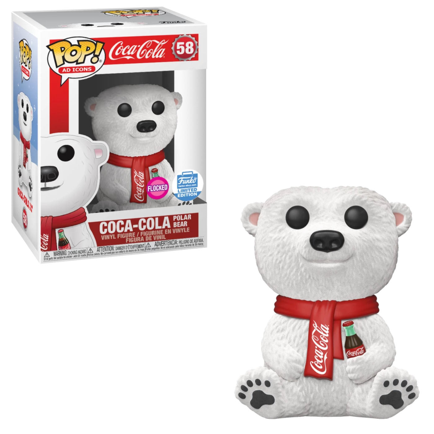 Ralphie's Funhouse Coca-Cola Polar Bear figure, featuring a realistic polar bear with Coca-Cola branding and winter-themed details.