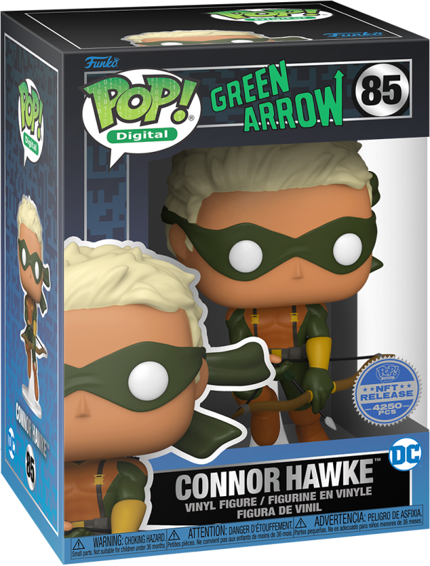 Connor Hawke action figure from Ralphie's Funhouse, detailed superhero toy with green costume and bow in hand.