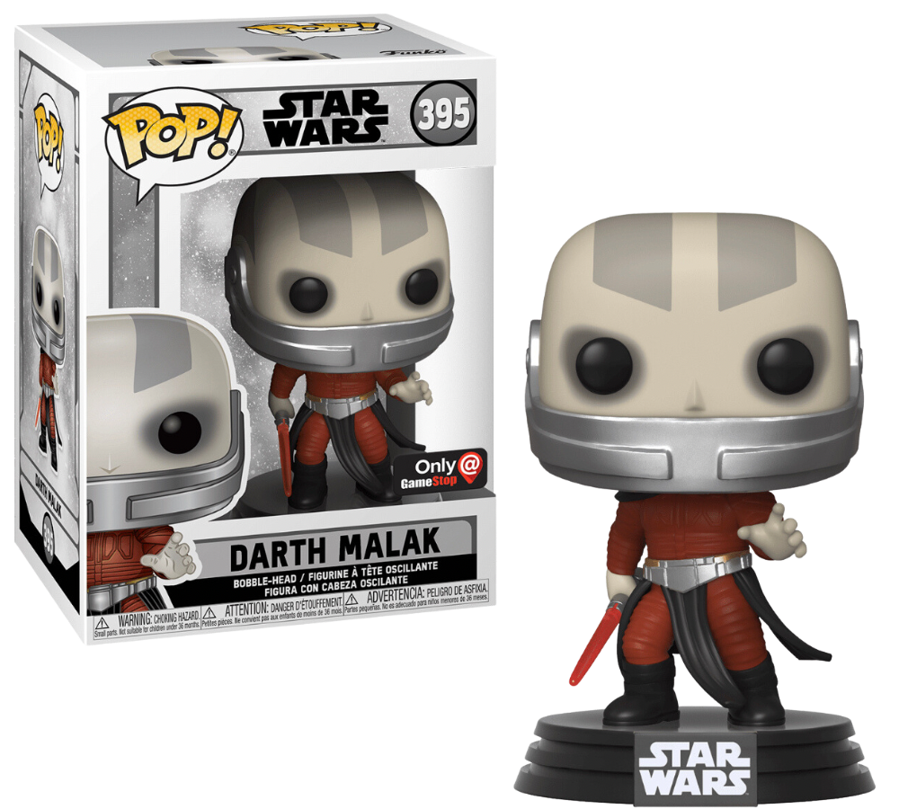 Darth Malak action figure from Ralphie's Funhouse with detailed armor and lightsaber, posed in a dynamic stance.