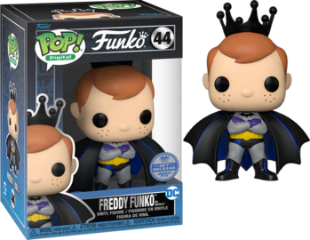 Freddy Funko as Batman collectible figure by Ralphie's Funhouse, featuring Freddy in Batman costume with detailed costume and accessories.