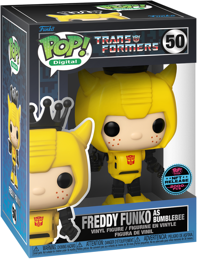 Freddy Funko figure as Bumblebee from Ralphie's Funhouse, detailed collectible toy with vibrant yellow and black Bumblebee costume