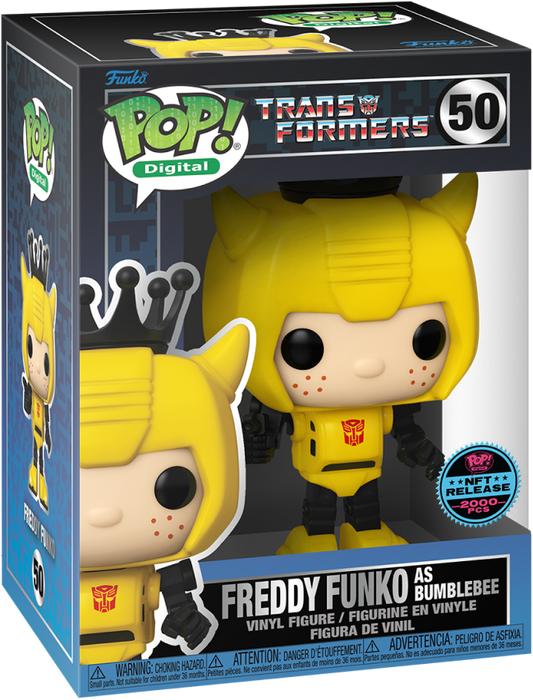 Freddy Funko vinyl art toy as Bumblebee from Ralphie's Funhouse, featuring yellow and black Bumblebee costume details.