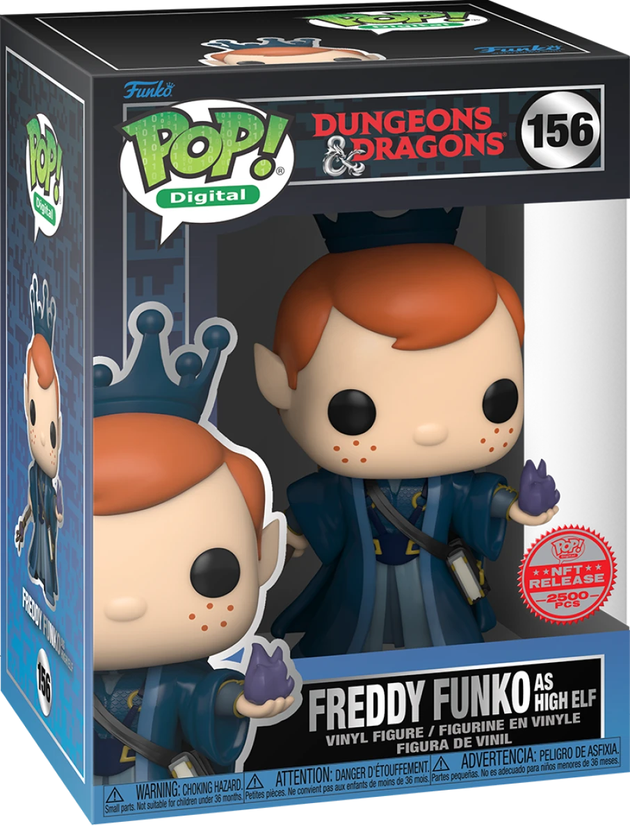 Freddy Funko as a High Elf collectible figure by Ralphie's Funhouse, detailed elf costume with pointed ears and festive attire.