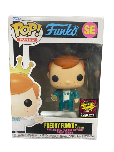 Freddy Funko as Player 456 collectible figure from Ralphie's Funhouse, featuring a stylized Funko Pop design with vibrant colors.