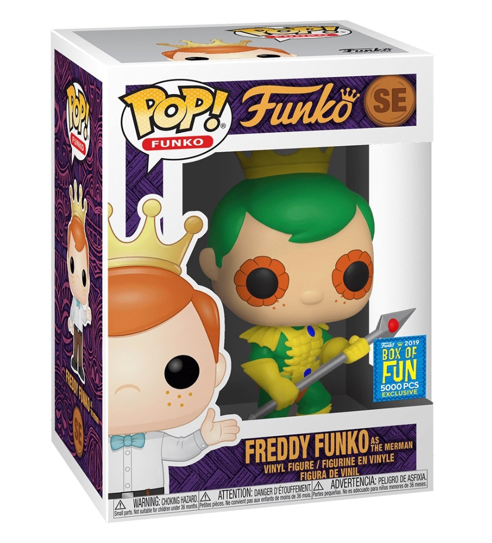 Freddy Funko as the Merman collectible figure by Ralphie's Funhouse, featuring a merman character with a colorful aquatic costume.