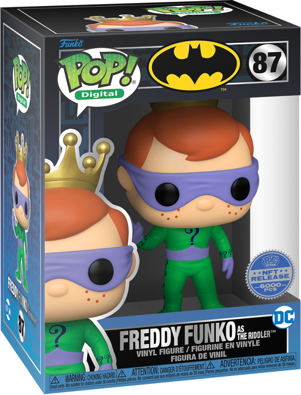 Freddy Funko as The Riddler collectible figure by Ralphie's Funhouse, detailed green costume with question mark motif.